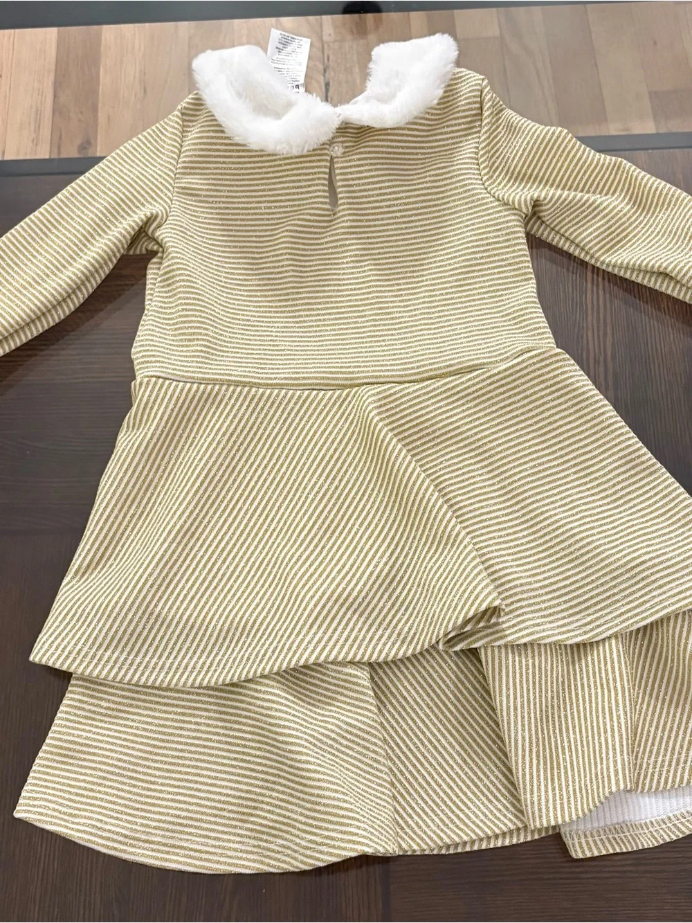 BLUEBERI BOULEVARD Little Girls Trimmed Gold Lurex-Striped Dress Sz 4T
